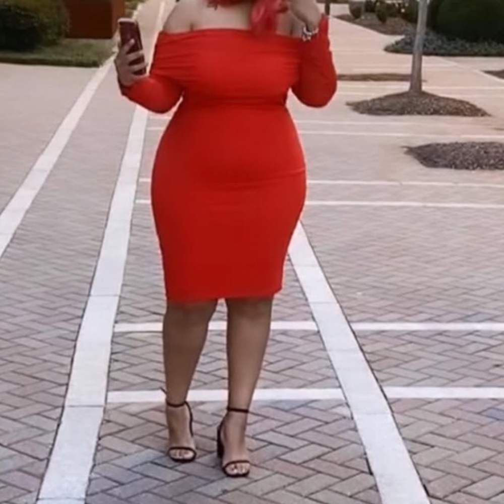 Red off the shoulder Fashion Nova dress